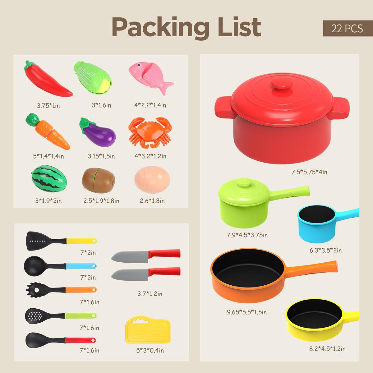 Kids Play Kitchen Accessories - 22Piece Pots and Pans Set, Red
