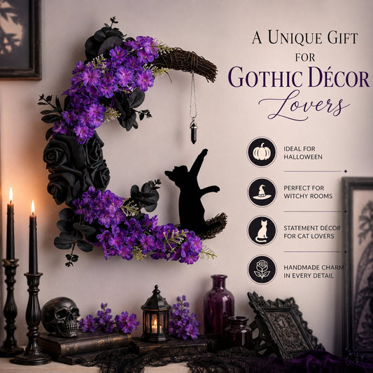 🌙🐈‍⬛ Light Up Your Door With a Magical Halloween Moon Cat Wreath