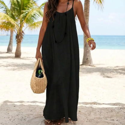 Women's Solid Color Cami Lounge Dress – Elegant Sleeveless Maxi Dress for Summer-A0022