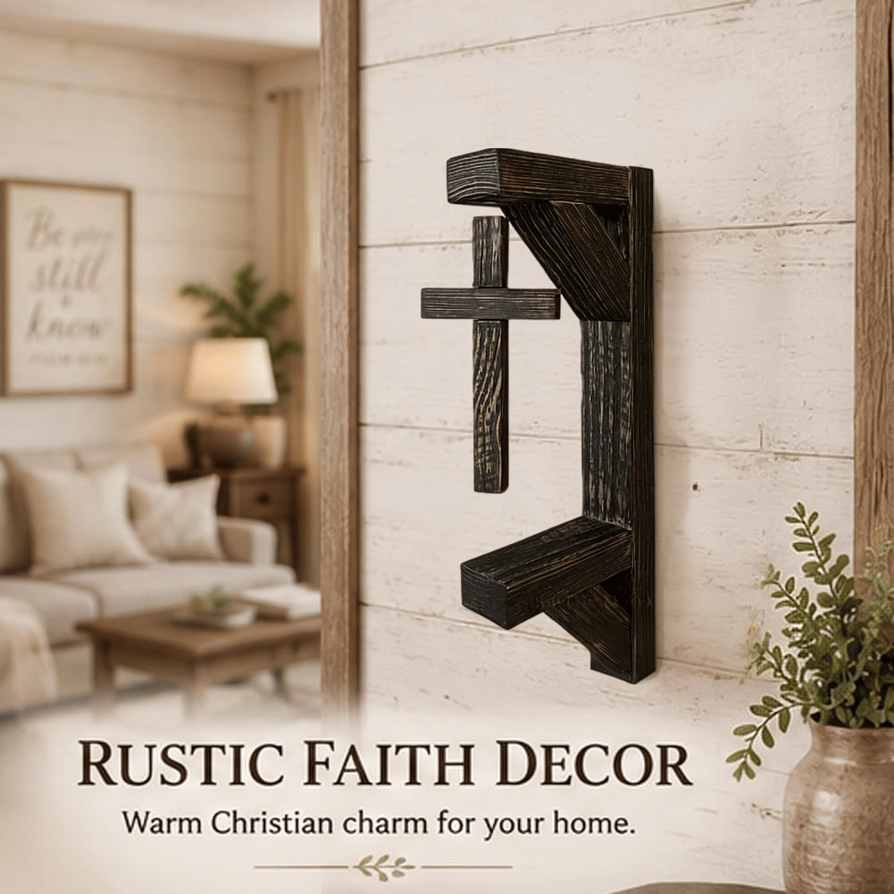 ✨ Limited-Time 49% OFF | Rustic Cross Wall Shelf ✝️ Wooden Floating Shelf for Faith-Inspired Decor