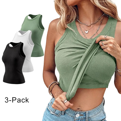 ChicMe Built-In Bra Ribbed Tank Top – Padded Racerback Everyday Basic-A0012