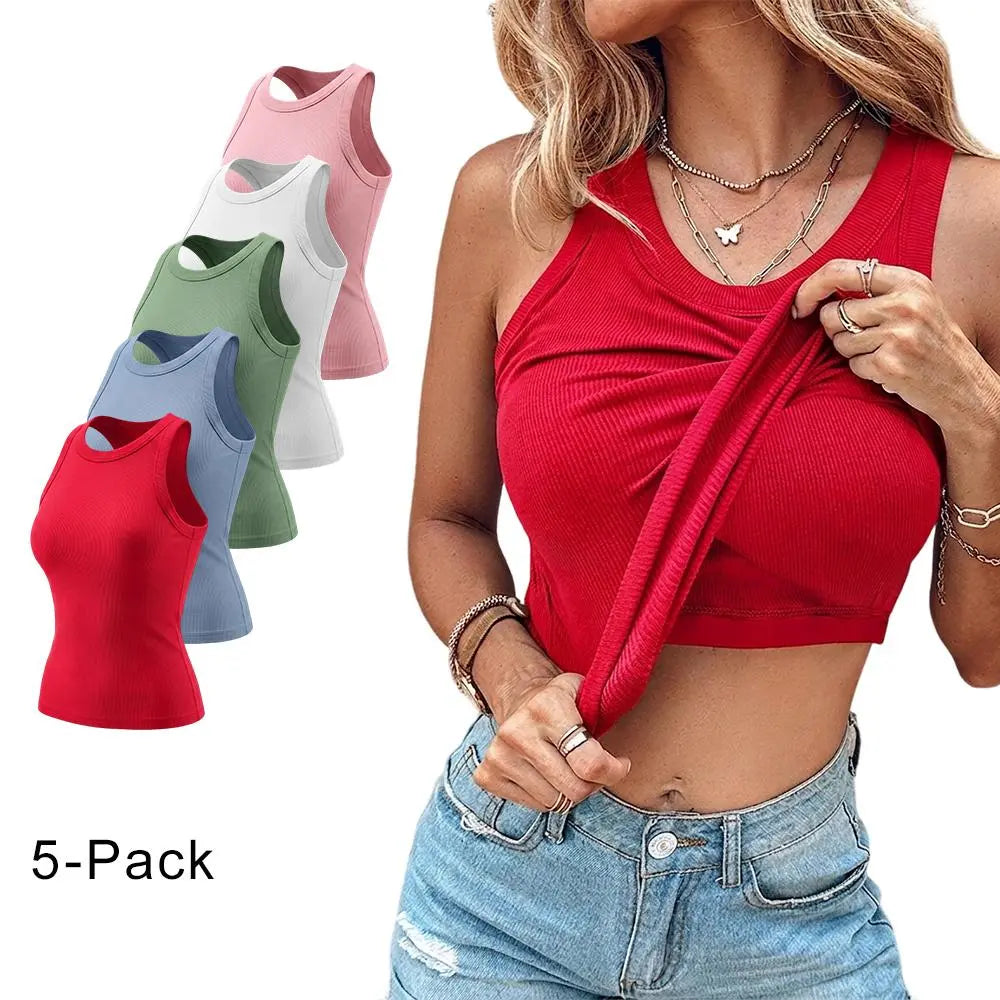 ChicMe Built-In Bra Ribbed Tank Top – Padded Racerback Everyday Basic-A0012