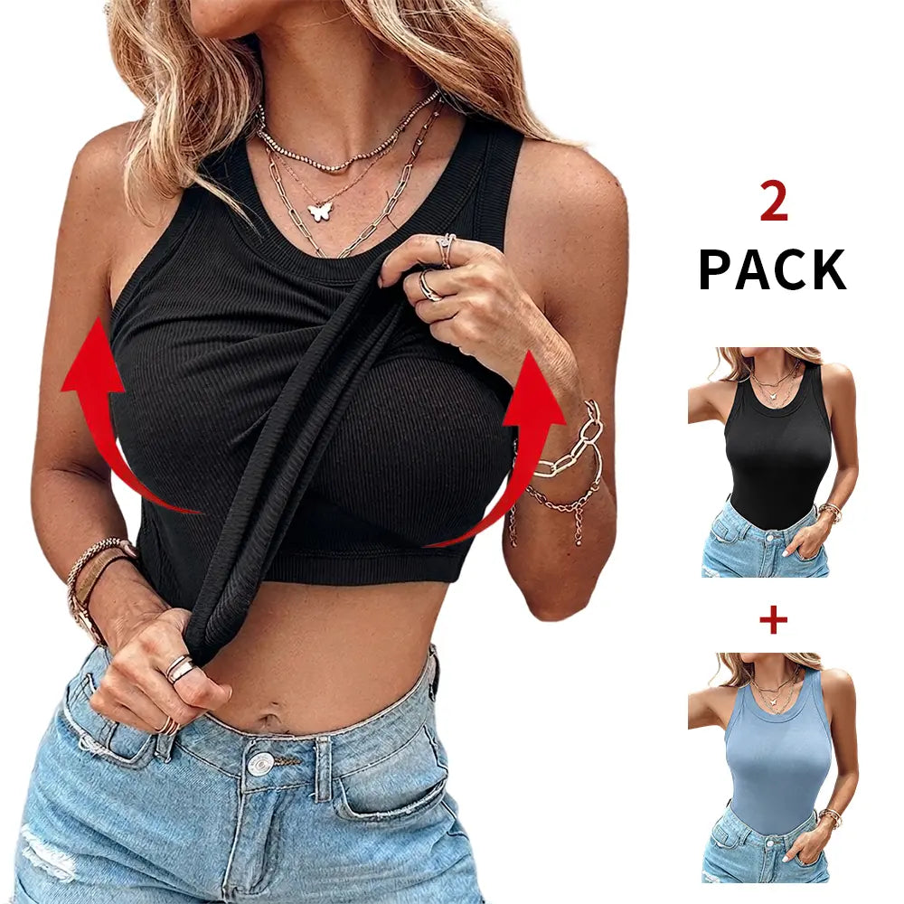 ChicMe Built-In Bra Ribbed Tank Top – Padded Racerback Everyday Basic-A0012