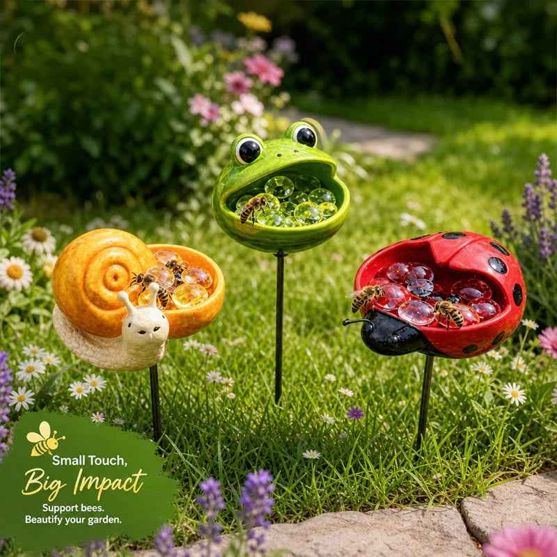 🌸🐝 Help Pollinators Thrive! | Frog, Snail & Ladybug Water Bowl Decor🐸🐌🐞