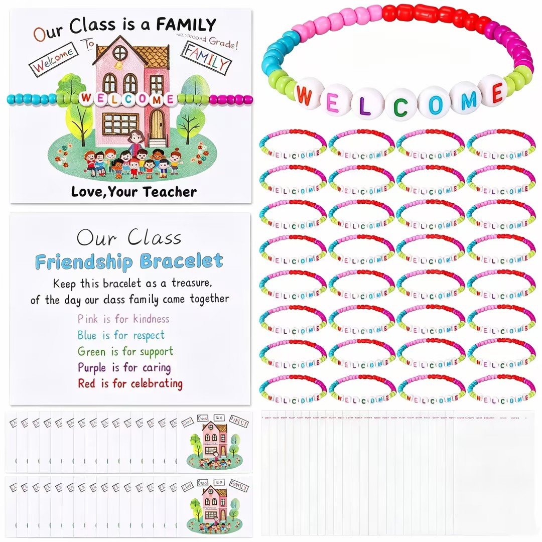 🎒Back to School Friendship Bracelets Set🧒 -Include Our Class Is a Family Greeting Card and  Bracelet with Bags Gift