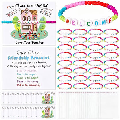 🎒Back to School Friendship Bracelets Set🧒 -Include Our Class Is a Family Greeting Card and  Bracelet with Bags Gift
