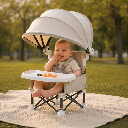 ✈️ Portable Baby High Chair with Safety Harness | Fold, Carry & Feed Anywhere
