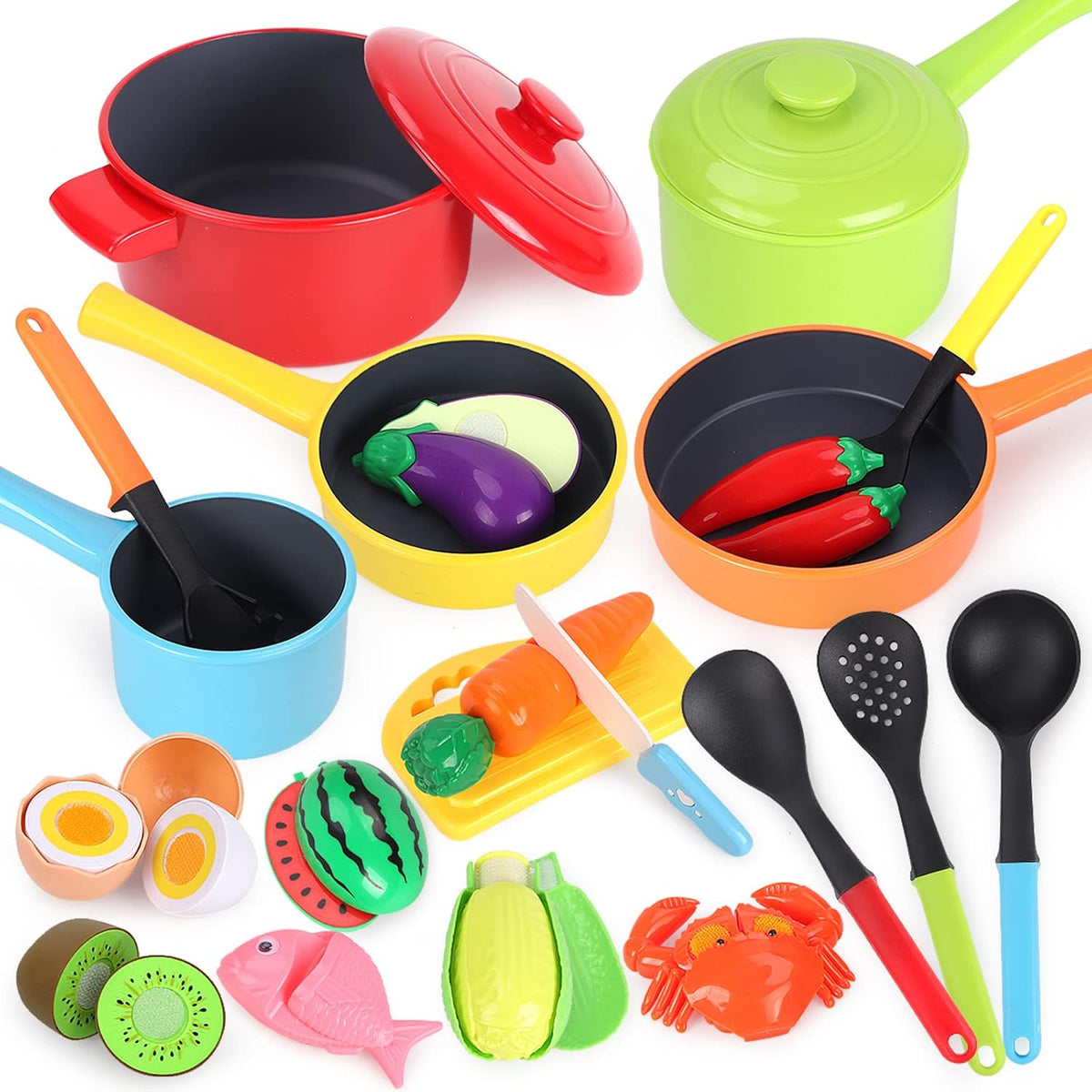 Kids Play Kitchen Accessories - 22Piece Pots and Pans Set, Red