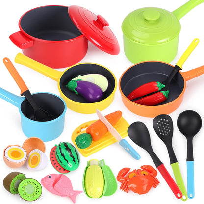 Kids Play Kitchen Accessories - 22Piece Pots and Pans Set, Red