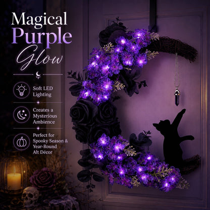 🌙🐈‍⬛ Light Up Your Door With a Magical Halloween Moon Cat Wreath