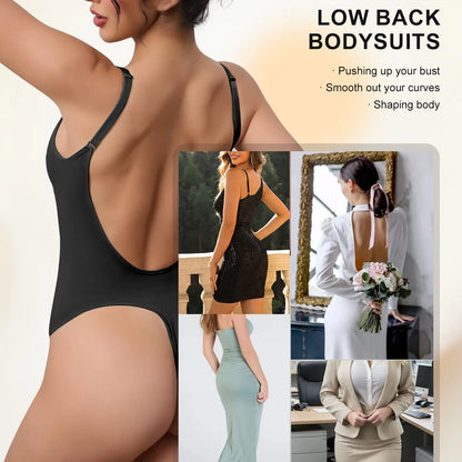 Mobeso Seamless Thong Bodysuit – Tummy Control Shapewear with V-Neck-A0018
