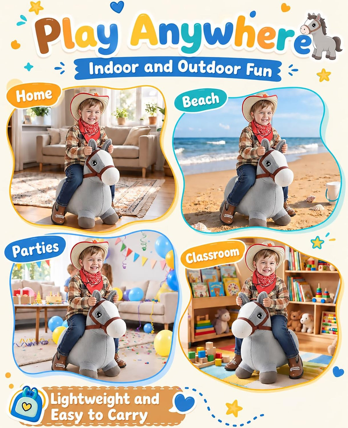 Bouncy Horse Hopper, Inflatable Ride-On Toy, 18+ Months, 100 LBS