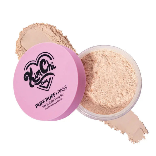 KimChi Chic Puff Puff Pass Set & Bake Powder 24g | Rice Powder & Vitamin-E | Lightweight Translucent Setting Powder | 10 Shades