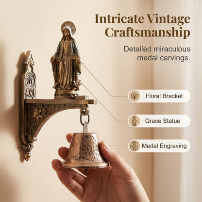 ✨ Our Lady of Grace Bronze Miraculous Medal Wall Bell | 🙏 Catholic Religious Home & Garden Decor