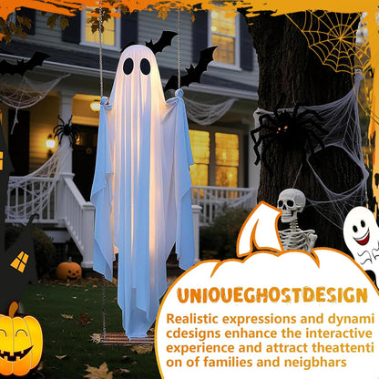 🎁HOT DEAL – Up to 49% OFF🔥Halloween Decorations Outdoor Hanging Swing Ghost Halloween Decor with String Lights, Spooky Cute Ghosts Decorations for Front Porch Yard Tree