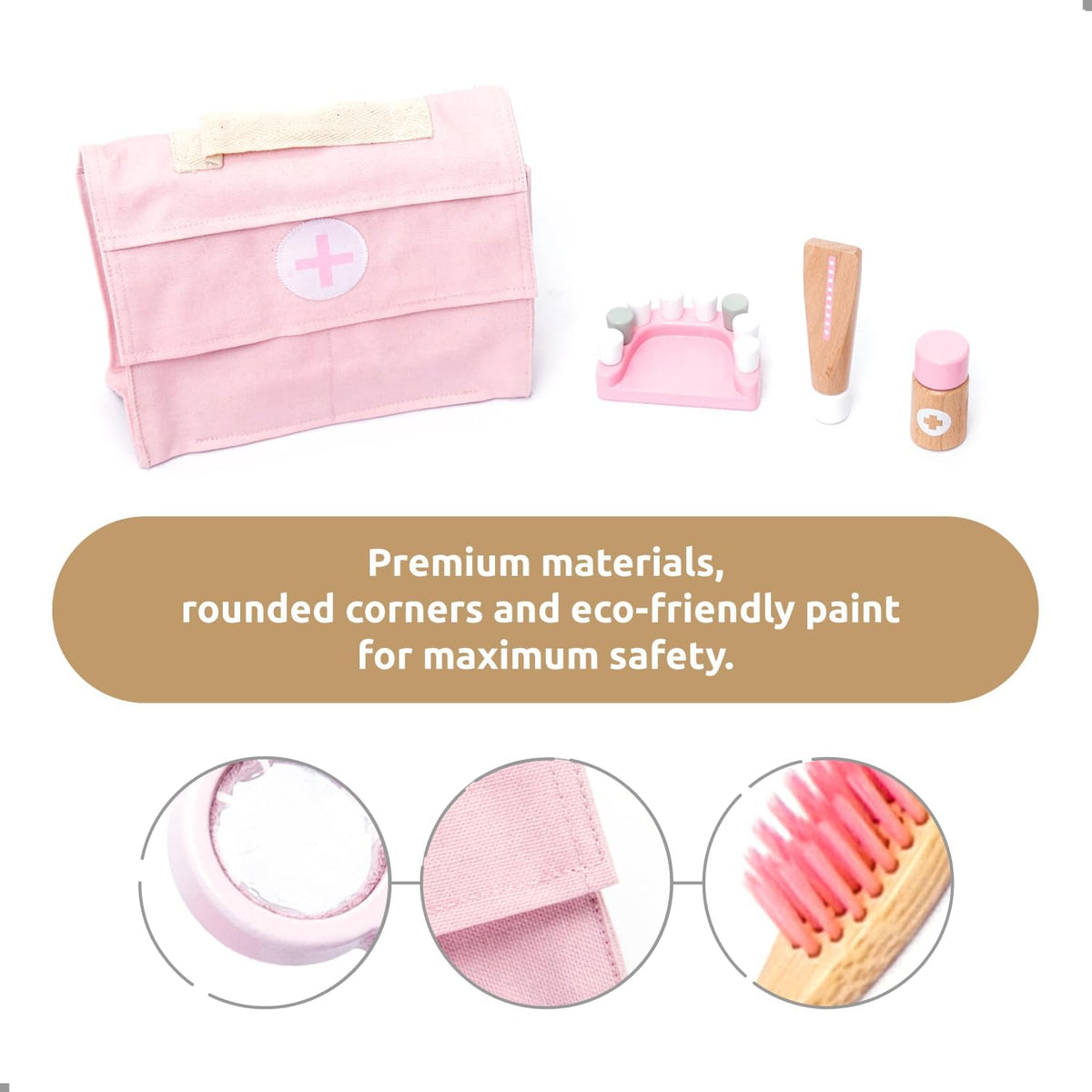® Wooden Doctor Kit for Kids – 18 Pcs Doctor and Dentist Play Set for Toddlers with Stethoscope, Syringe, Tooth Model & More – Medical Pretend Play Toy for Girls Ages 3 4 5 6