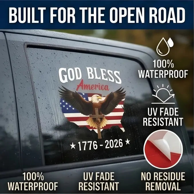 USA 250th Anniversary Car Decal 1776-2026, God Bless America Sticker with Bald Eagle, Cross & Flag, Waterproof Vinyl for Trucks, RVs, Laptops, 3 Sizes (6"/8"/12"), 2026 Sestercentennial Commemorative Veteran Gift, Patriotic Window Sticker summerwins