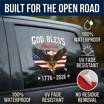 USA 250th Anniversary Car Decal 1776-2026, God Bless America Sticker with Bald Eagle, Cross & Flag, Waterproof Vinyl for Trucks, RVs, Laptops, 3 Sizes (6"/8"/12"), 2026 Sestercentennial Commemorative Veteran Gift, Patriotic Window Sticker summerwins