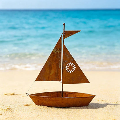 ⏰ NOW! 🌱  Rustic Sailboat Metal Planter - Handcrafted, weather-resistant & perfect for succulents, herbs or flowers – charming garden or shelf decor 🏡