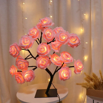 Enchanting 24 LED Rose Tree Flower Lamp Lights USB Table Lamp