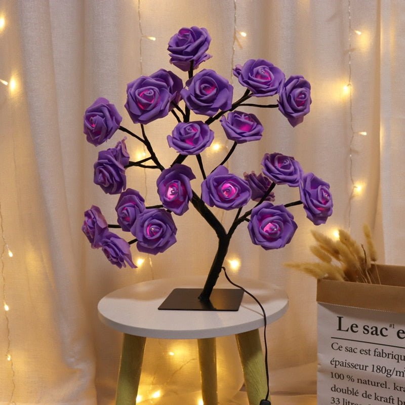 Enchanting 24 LED Rose Tree Flower Lamp Lights USB Table Lamp