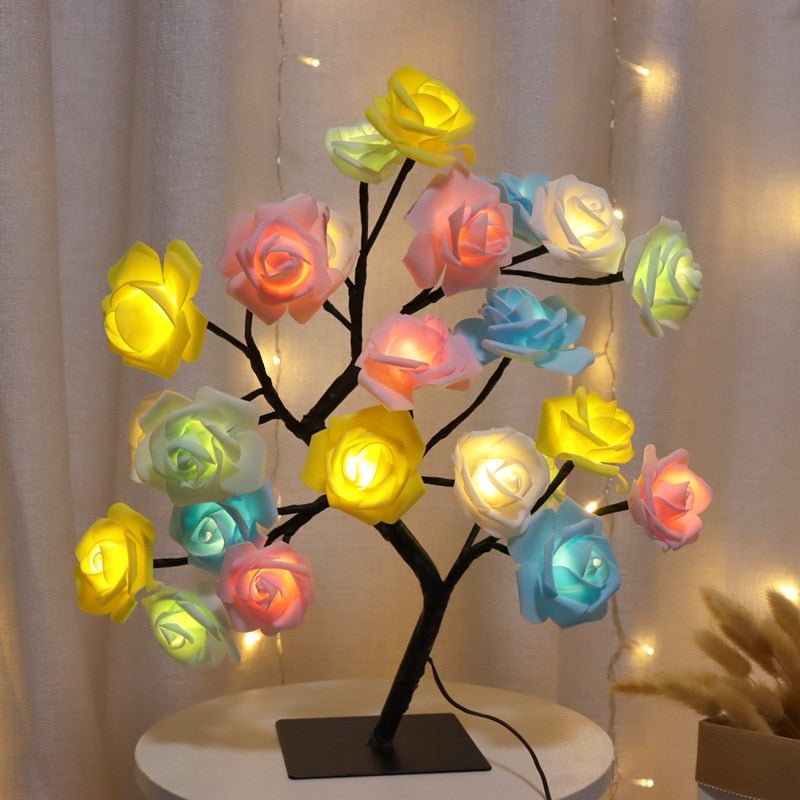 Enchanting 24 LED Rose Tree Flower Lamp Lights USB Table Lamp