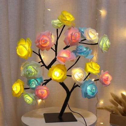 Enchanting 24 LED Rose Tree Flower Lamp Lights USB Table Lamp