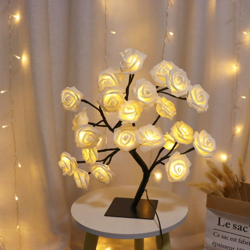 Enchanting 24 LED Rose Tree Flower Lamp Lights USB Table Lamp