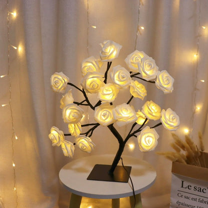 Enchanting 24 LED Rose Tree Flower Lamp Lights USB Table Lamp