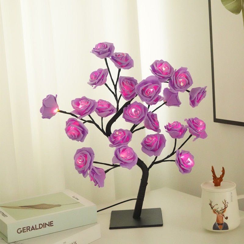 Enchanting 24 LED Rose Tree Flower Lamp Lights USB Table Lamp