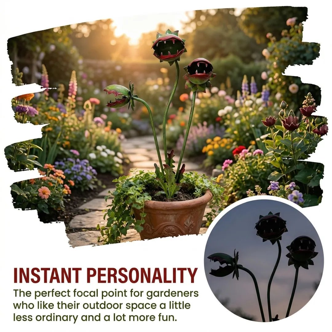 🎉Whimsical Metal Venus Flytrap Garden Stake – Handcrafted Outdoor Carnivorous Plant Decor – Unique Gardening Gift