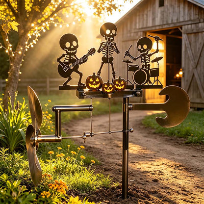 🔥HOT SALE 49% OFF💀🎃Halloween Skeleton Metal Drummer Kinetic Wind Spinner