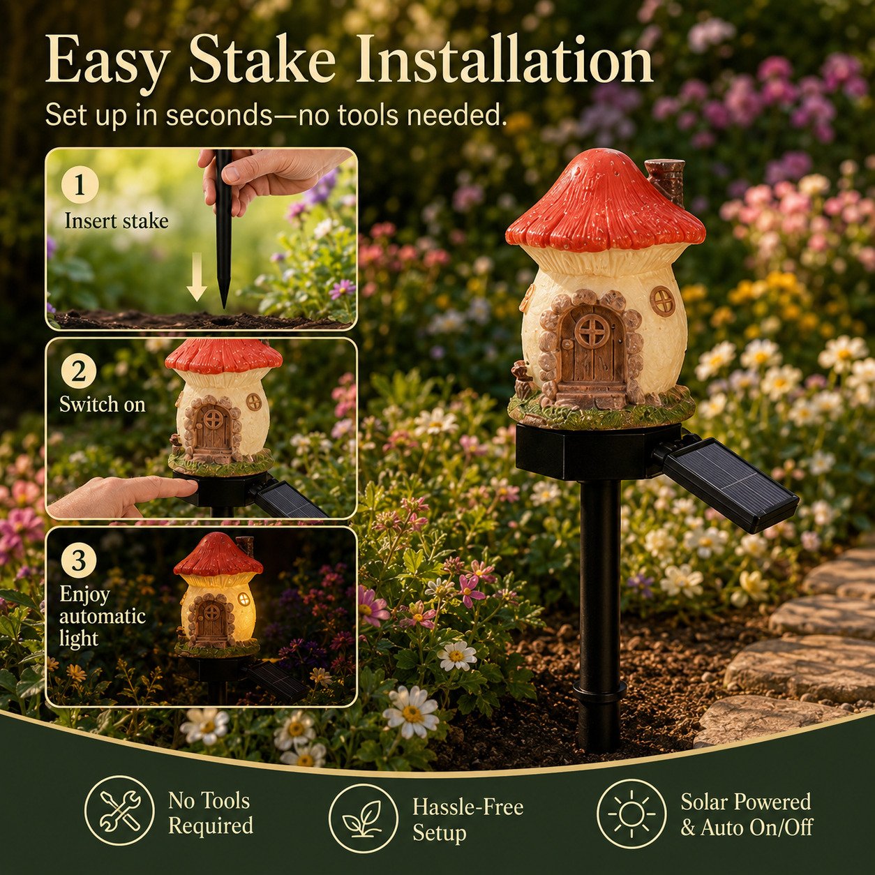 Solar Fairy-Tale Mushroom Cottage Garden Light