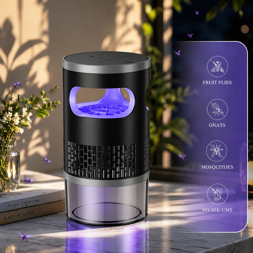 Indoor Insect Trap with Light and Suction Non Zapper Flying Bug Catcher for Mosquitoes Fruit Flies Gnats and Moths（Includes One 18650 Rechargeable Lithium Battery）
