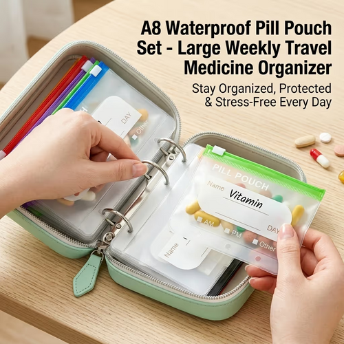 💊 A8 Waterproof Pill Pouch Set – Large Weekly Travel Medicine Organizer