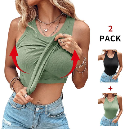 ChicMe Built-In Bra Ribbed Tank Top – Padded Racerback Everyday Basic-A0012
