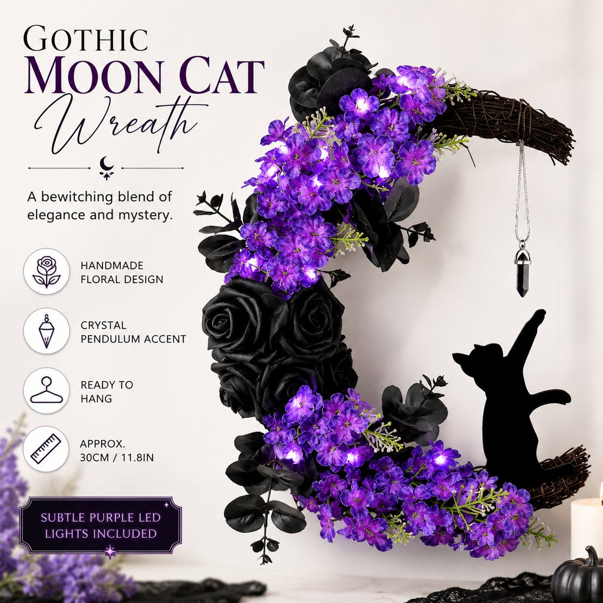 🌙🐈‍⬛ Light Up Your Door With a Magical Halloween Moon Cat Wreath