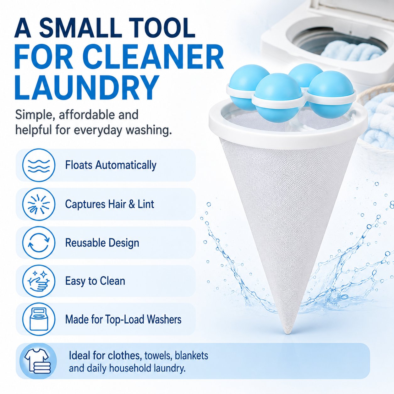 🧺 BUY 1 GET 1 FREE! 🧼 - 👚Floating Lint & Hair CatcherCatches Hair & Lint, Reusable & Protects Washing Machine/Drain 🚿