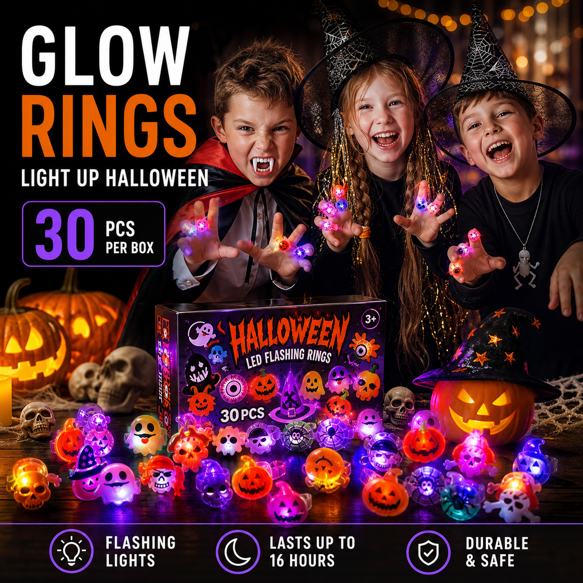 🎁LED Light Halloween Glowing Ring😍Set of 50 PCS