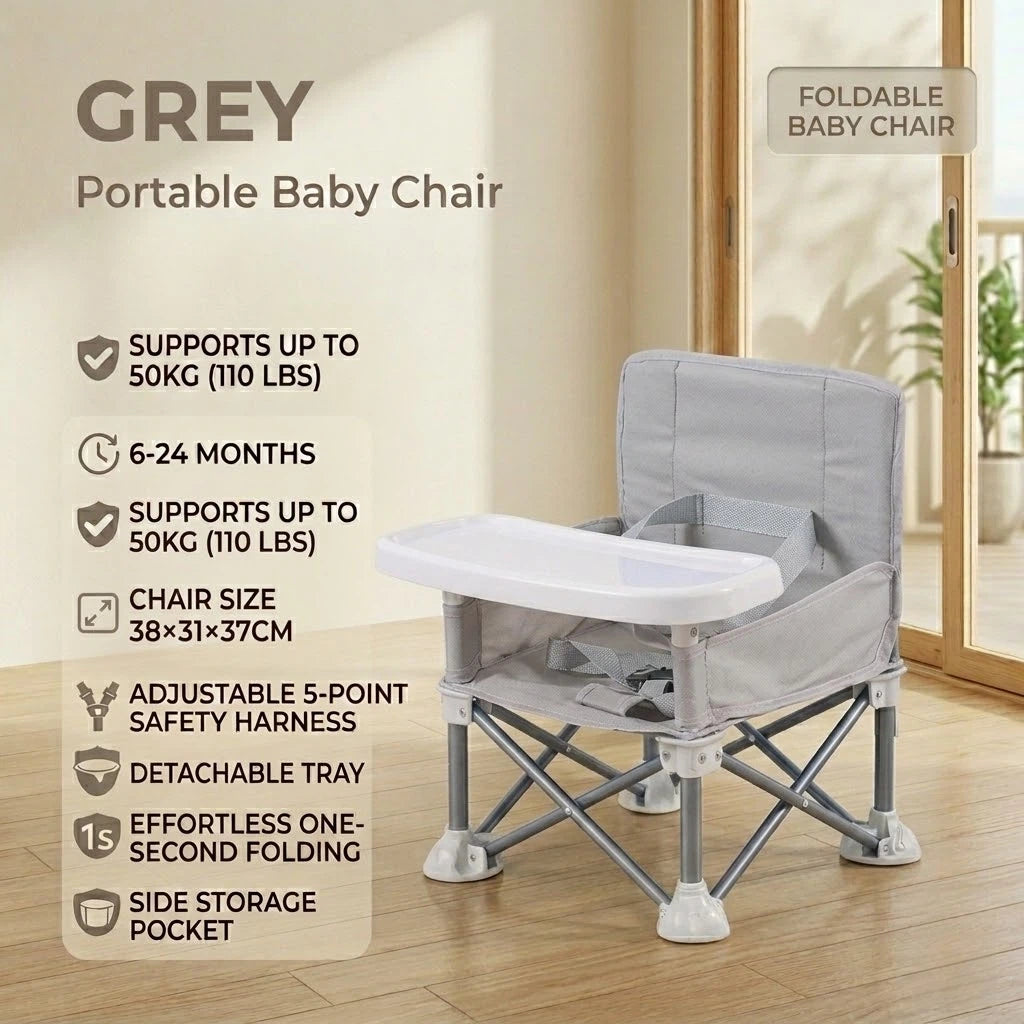 ✈️ Portable Baby High Chair with Safety Harness | Fold, Carry & Feed Anywhere