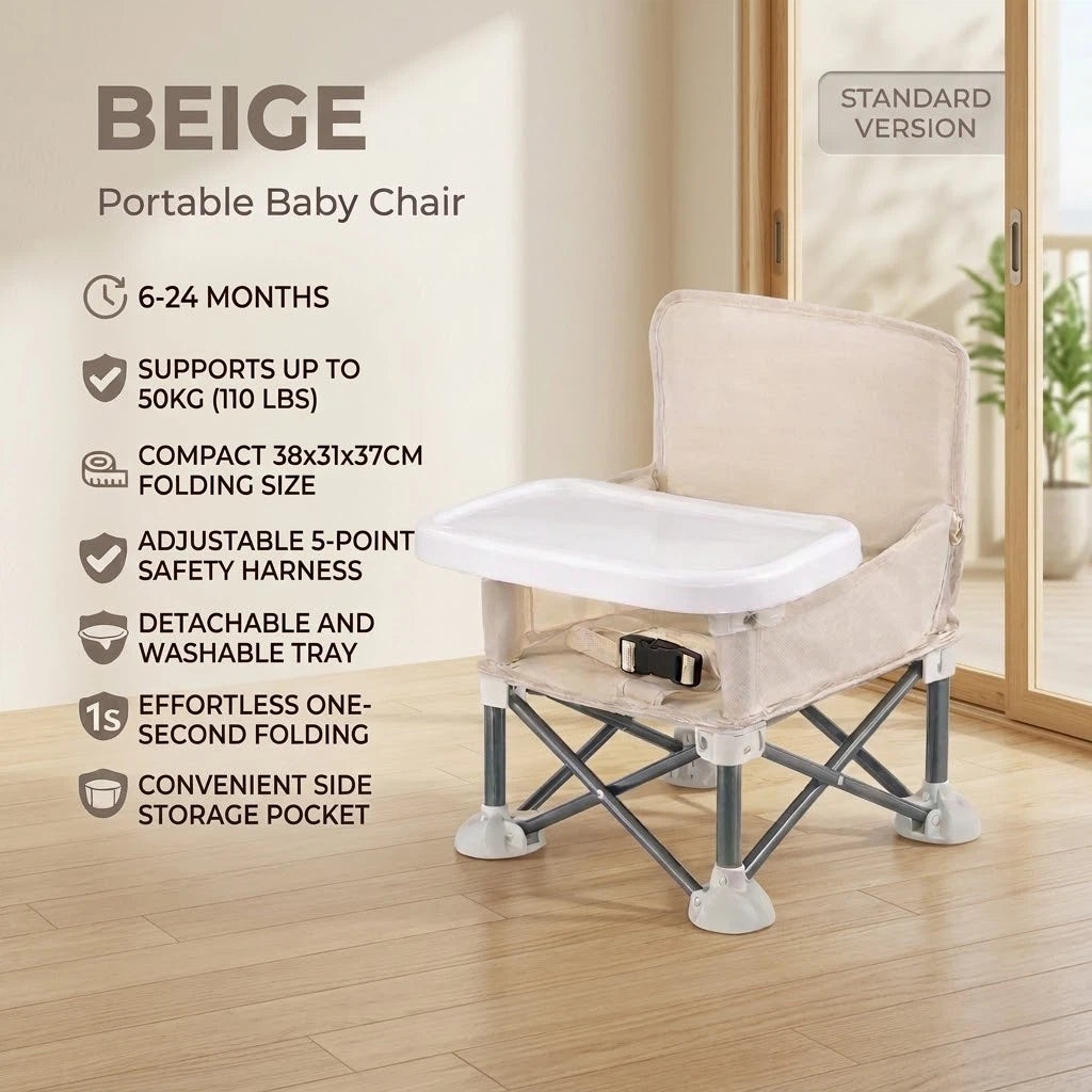 ✈️ Portable Baby High Chair with Safety Harness | Fold, Carry & Feed Anywhere