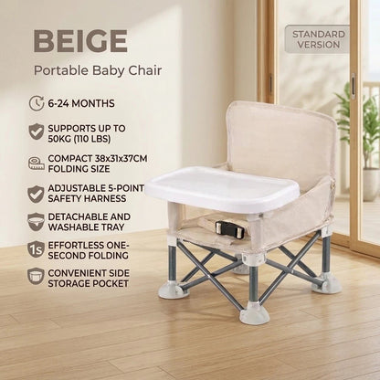 ✈️ Portable Baby High Chair with Safety Harness | Fold, Carry & Feed Anywhere