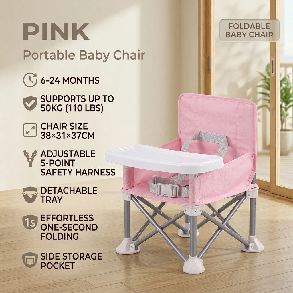✈️ Portable Baby High Chair with Safety Harness | Fold, Carry & Feed Anywhere
