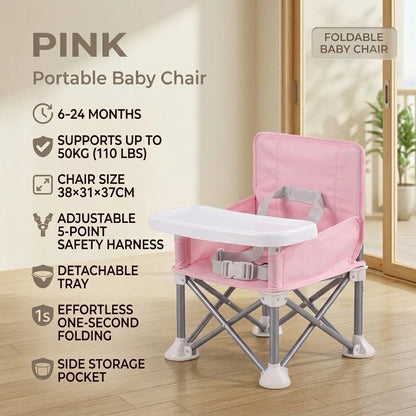 ✈️ Portable Baby High Chair with Safety Harness | Fold, Carry & Feed Anywhere