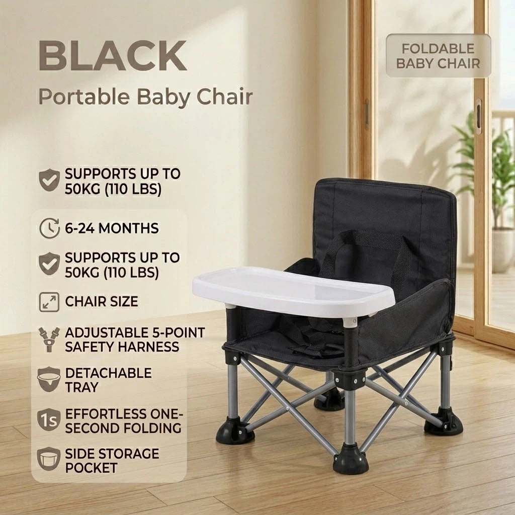 ✈️ Portable Baby High Chair with Safety Harness | Fold, Carry & Feed Anywhere