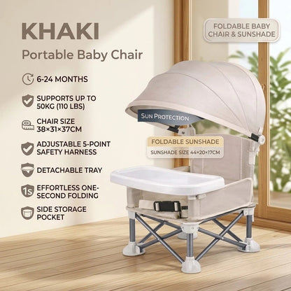 ✈️ Portable Baby High Chair with Safety Harness | Fold, Carry & Feed Anywhere