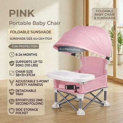 ✈️ Portable Baby High Chair with Safety Harness | Fold, Carry & Feed Anywhere