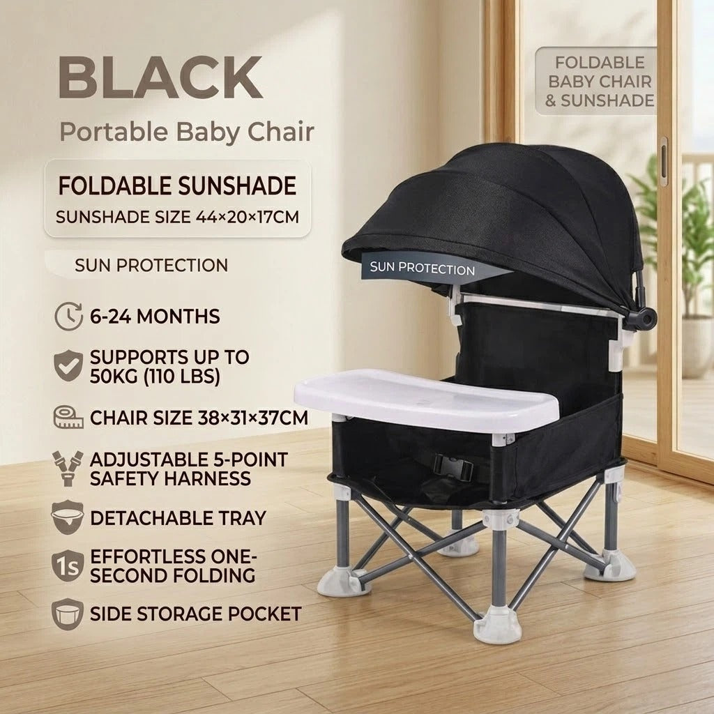 ✈️ Portable Baby High Chair with Safety Harness | Fold, Carry & Feed Anywhere