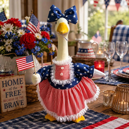 🦢🇺🇸The 250th US Anniversary Edition Porch Goose Decor Set — (Includes Bow & USA Flag) ❤️🤍💙