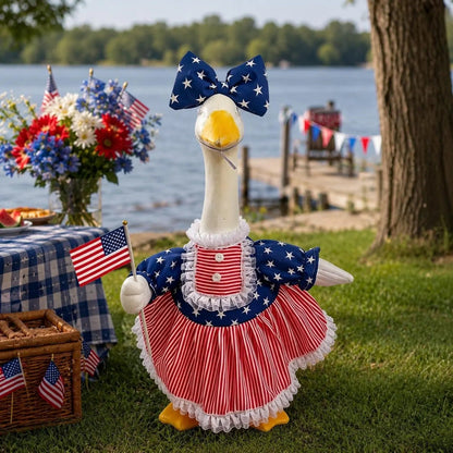 🦢🇺🇸The 250th US Anniversary Edition Porch Goose Decor Set — (Includes Bow & USA Flag) ❤️🤍💙